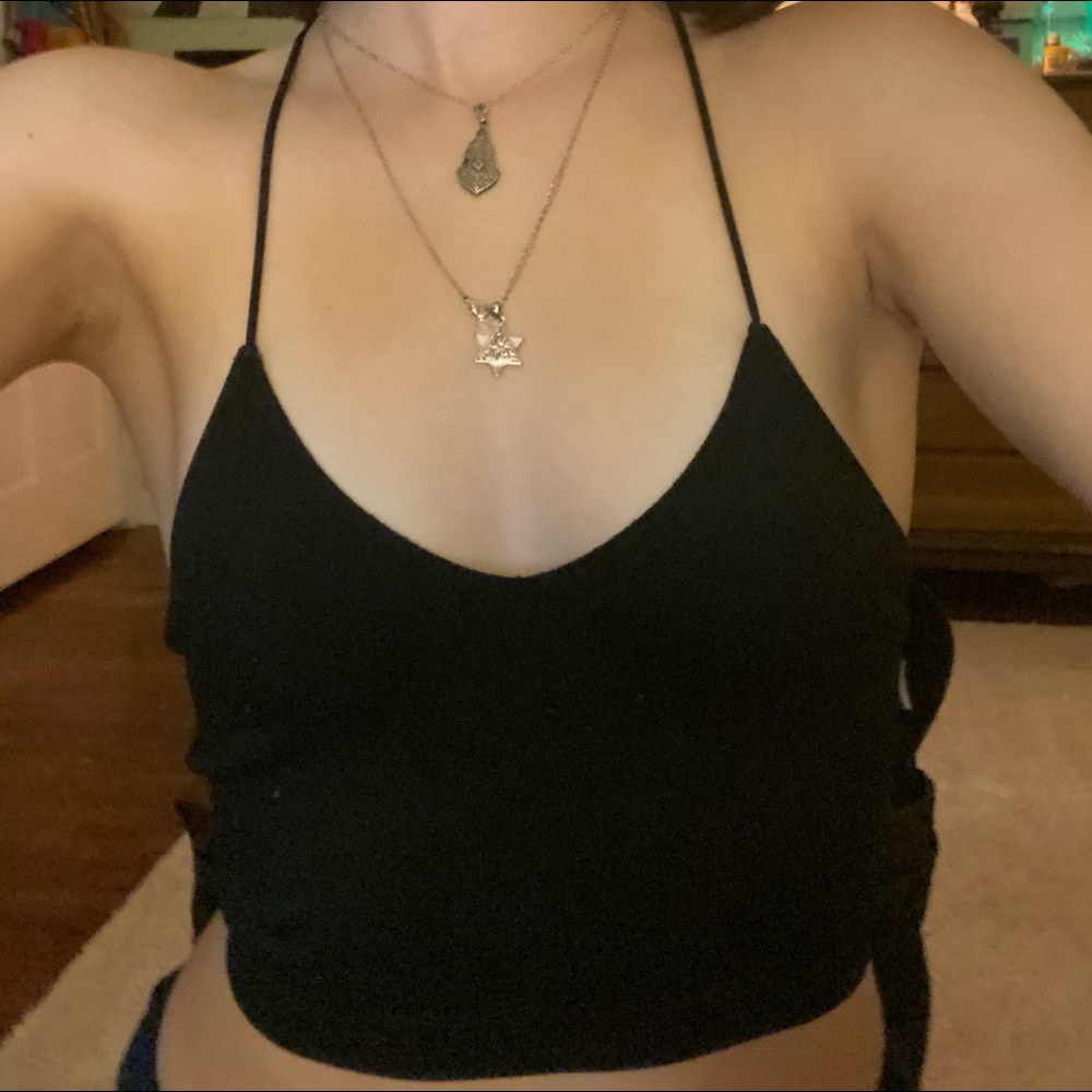 Black spaghetti string tank top